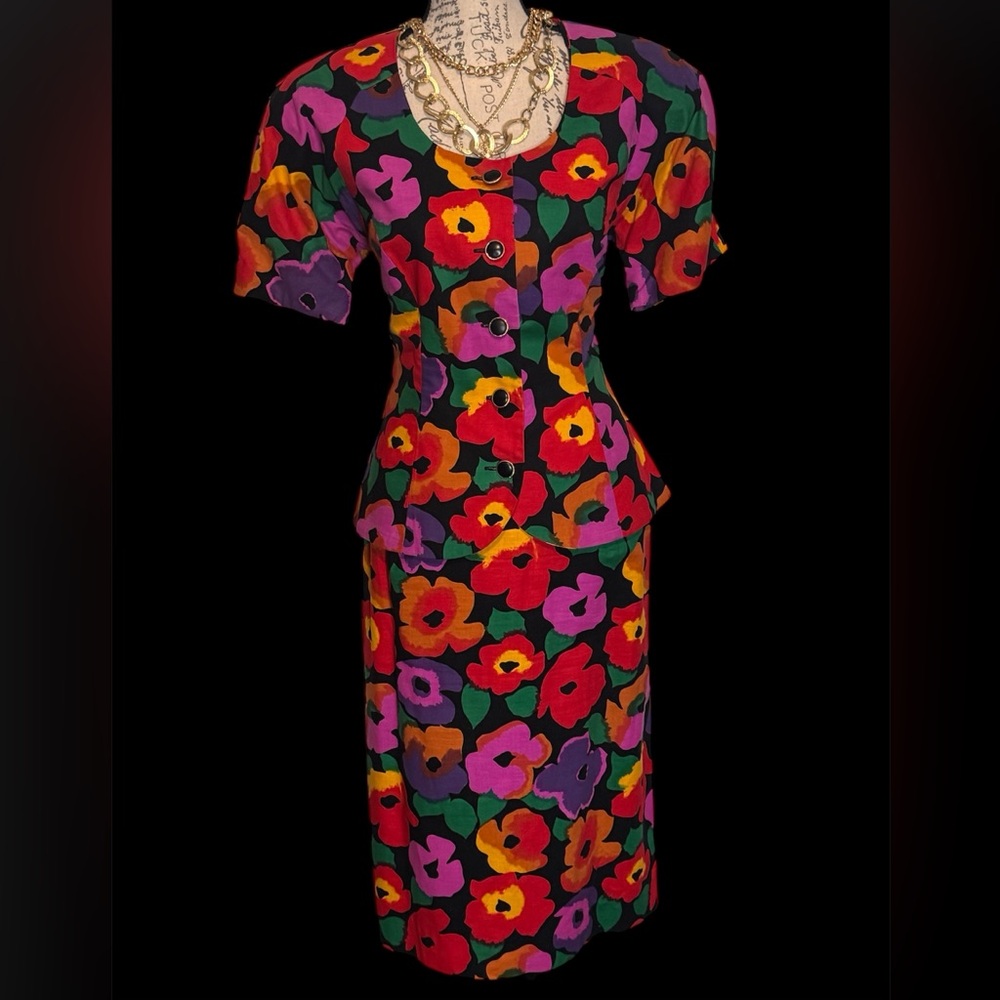 David Warren New York Vintage Two Piece Multicolored Floral Set Size 14